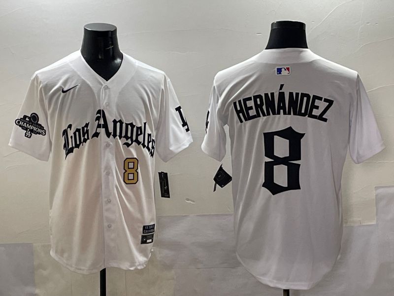 Men 2025 Los Angeles Dodgers #8 Hernandez White Five generations Joint Name Nike MLB Jersey style 5183->los angeles dodgers->MLB Jersey